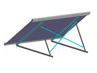 Grundset von Akotec für die Freiaufstellung von Solarthermie-Kollektoren, stabile Metallkonstruktion mit schrägem Winkel für optimale Sonneneinstrahlung.