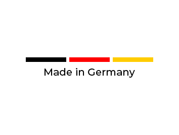 Das Bild zeigt das Logo ‚Made in Germany‘ mit den Farben der deutschen Flagge: Schwarz, Rot und Gelb, dargestellt als horizontale Balken oberhalb des Schriftzugs. Der Text ‚Made in Germany‘ steht in schwarzer, moderner Schrift und symbolisiert hohe Qualitätsstandards, Zuverlässigkeit und technologische Exzellenz deutscher Produkte.